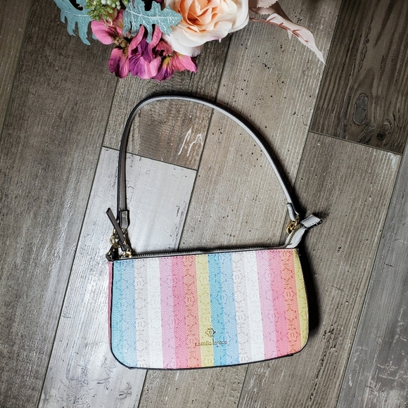 Nanette Lepore Pastel Rainbow Striped Patterned Shoulder Bag Size Small NWOT - Picture 16 of 16
